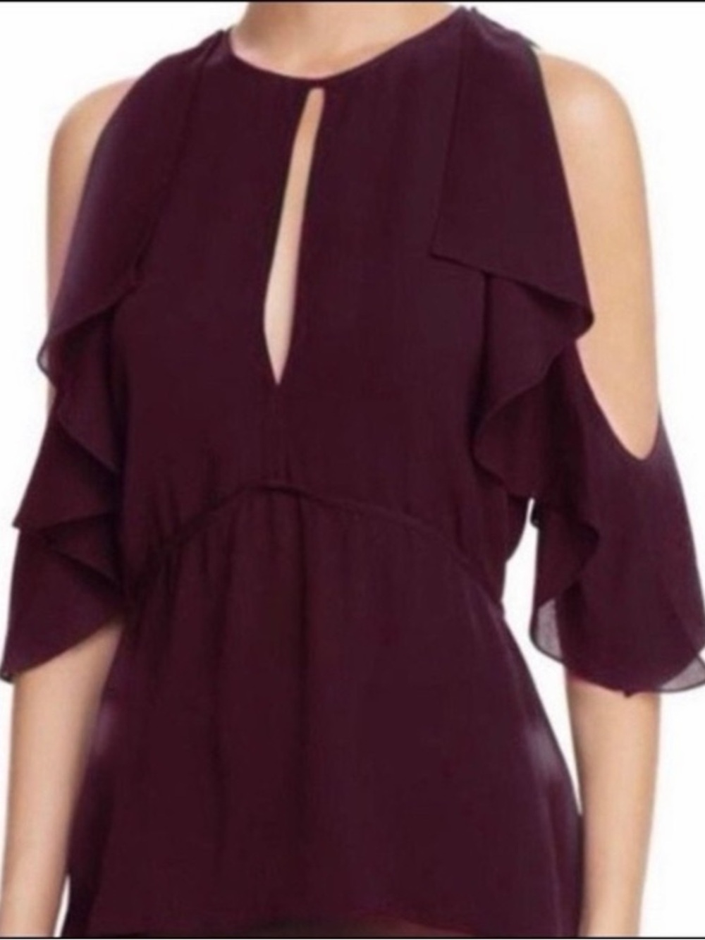 Like New Theory Desiraya B Sennia Plum Ruffle Cold Shoulder Blouse Top M